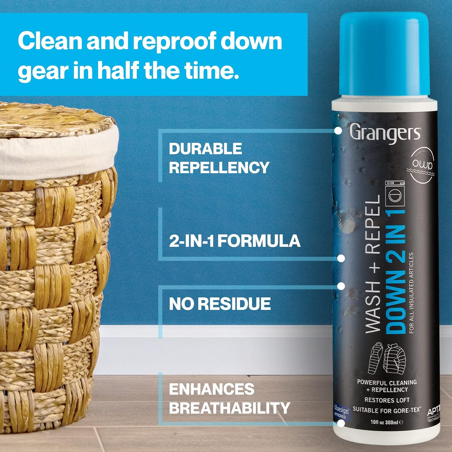 Grangers Wash and Repel down Care Kit, White/Blue, 300 Ml