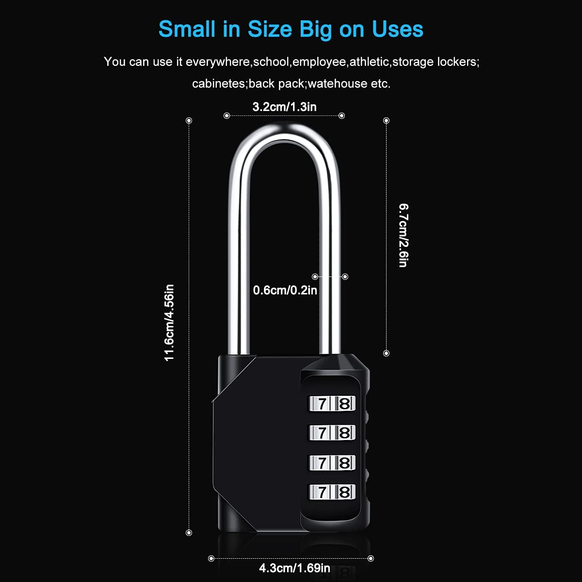 Combination Padlock, [2.6Inch Long Shackle] Diyife 4 Digit Combination Lock, Padlock Weatherproof Outdoor Locker Lock for School Gym Locker, Shed, Fence, Hasp (Black) image number 6