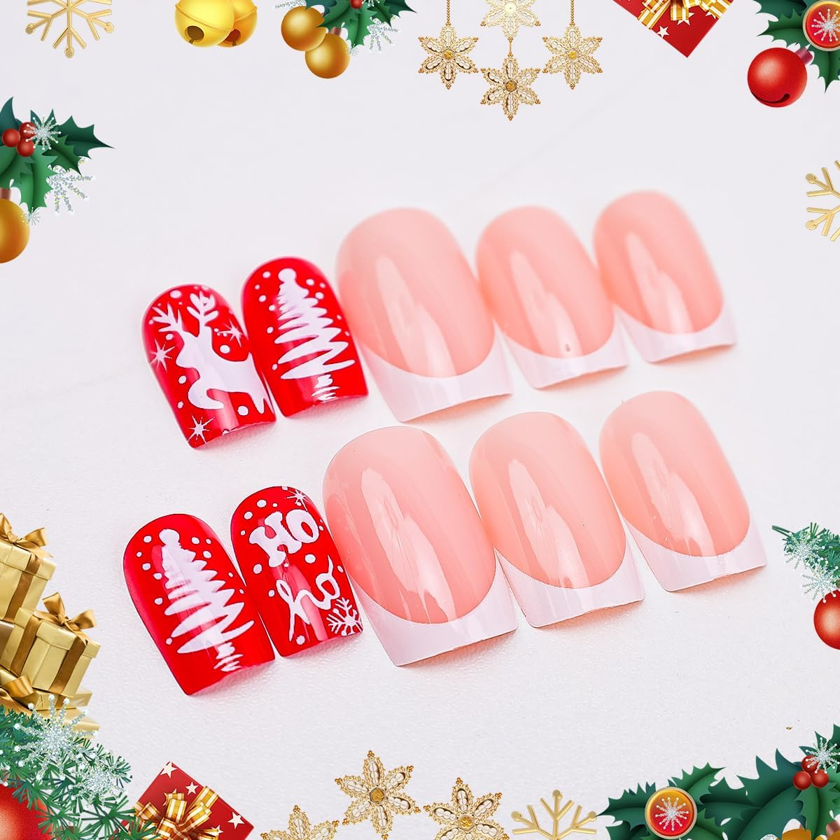 Folmywy Christmas False Nails 24Pcs Artificial Nails Fake Fingernails Press on Nails Full Cover Nails for Women Girls Christmas DIY Glossy Red Reindeer Nail Art Decor image number 3