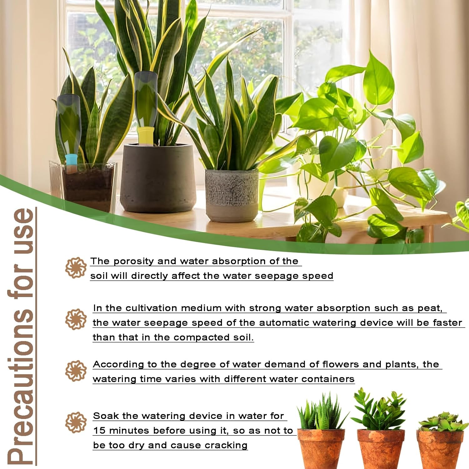 Joyeee Terracotta Watering Spikes, Self Watering Spikes, Automatic Plant Waterers for Vacations, Wine Bottle Plant Watering Spikes, Great for Indoor & Outdoor Plants (6 Pack) image number 5