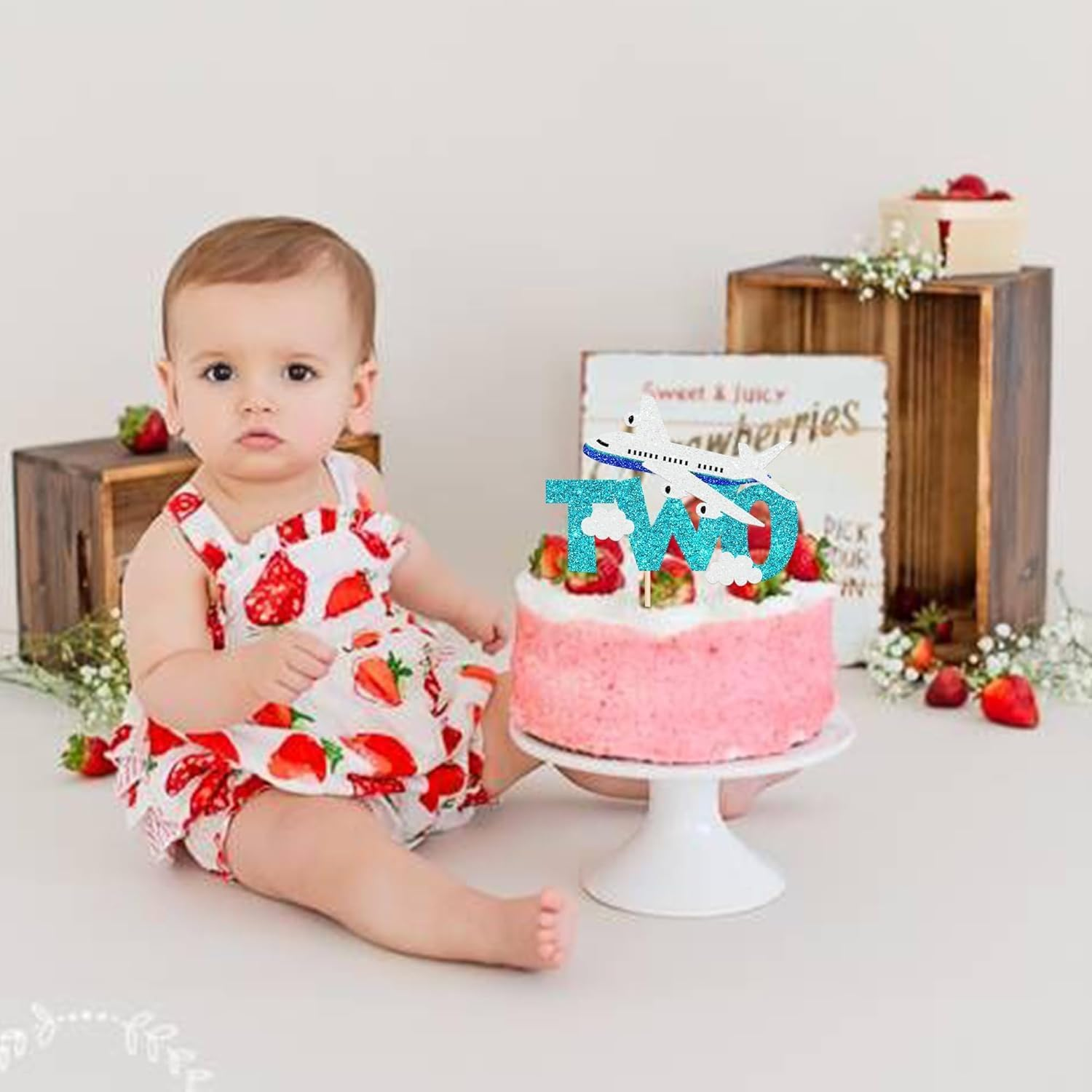 1 Pack Two Airplane Cake Topper Glitter Airplane Sign Oh How Time Files Cake Pick Second Birthday Cake Decorations for Plane Theme 2Nd Year Old Baby Shower Birthday Party Supplies image number 6