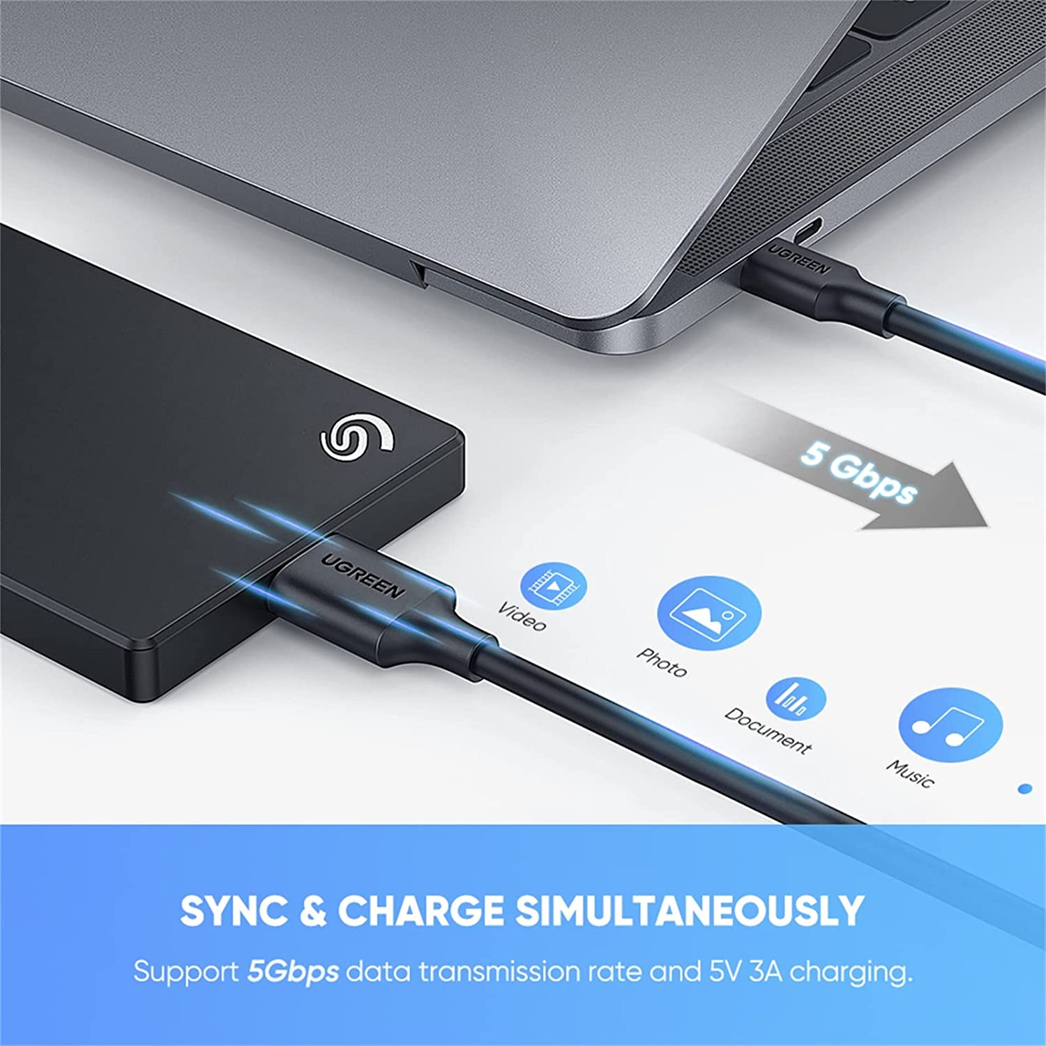 UGREEN USB C to Micro 3.0 Cable Type C to Micro B External Hard Drive Cord Fast Data Transfer Charging Cables Compatible with Seagate, WD, Toshiba Drives, Portable SSD/HDD, Camera, Macbook, Iphone 17, 1M