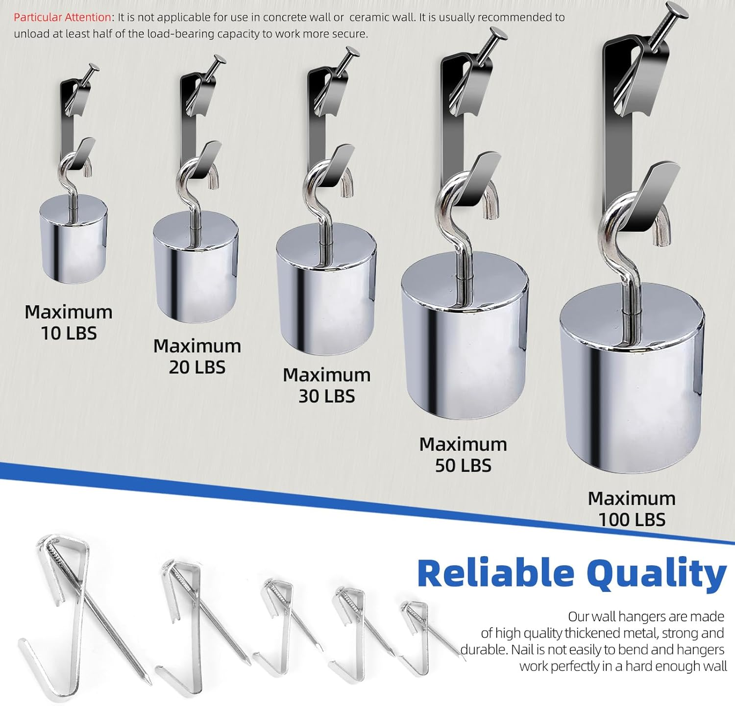 Glarks 120Pcs 10Lb/20Lb/30Lb/50Lb/100Lb Picture Hangers Hooks with Nails Kit, Gold Black Silver Picture Photo Hanging Hooks with Nails, Picture Hanging Kit for Frame, Painting, Art, Photo - Golden Black Picture image number 6