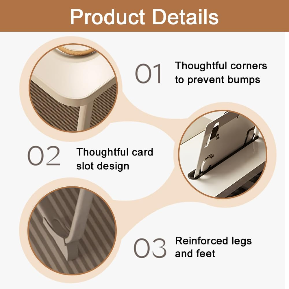 Laptop Bed Table, Portable Foldable Desk with Card Slot and Cup Holder, Lap Desk Laptop Stand Tray Table Floor Table Serving Tray for Eating Reading Working (White Maple) image number 5