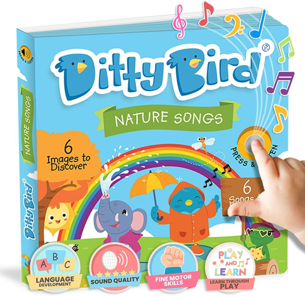 Ditty Bird Musical Books for Toddlers | Fun Children'S Nursery Rhyme Book | Rain, Rain, Go Away Book with Sound | Interactive Toddler Books for 1 Year Old to 3 Year Olds | Sturdy Baby Sound Books