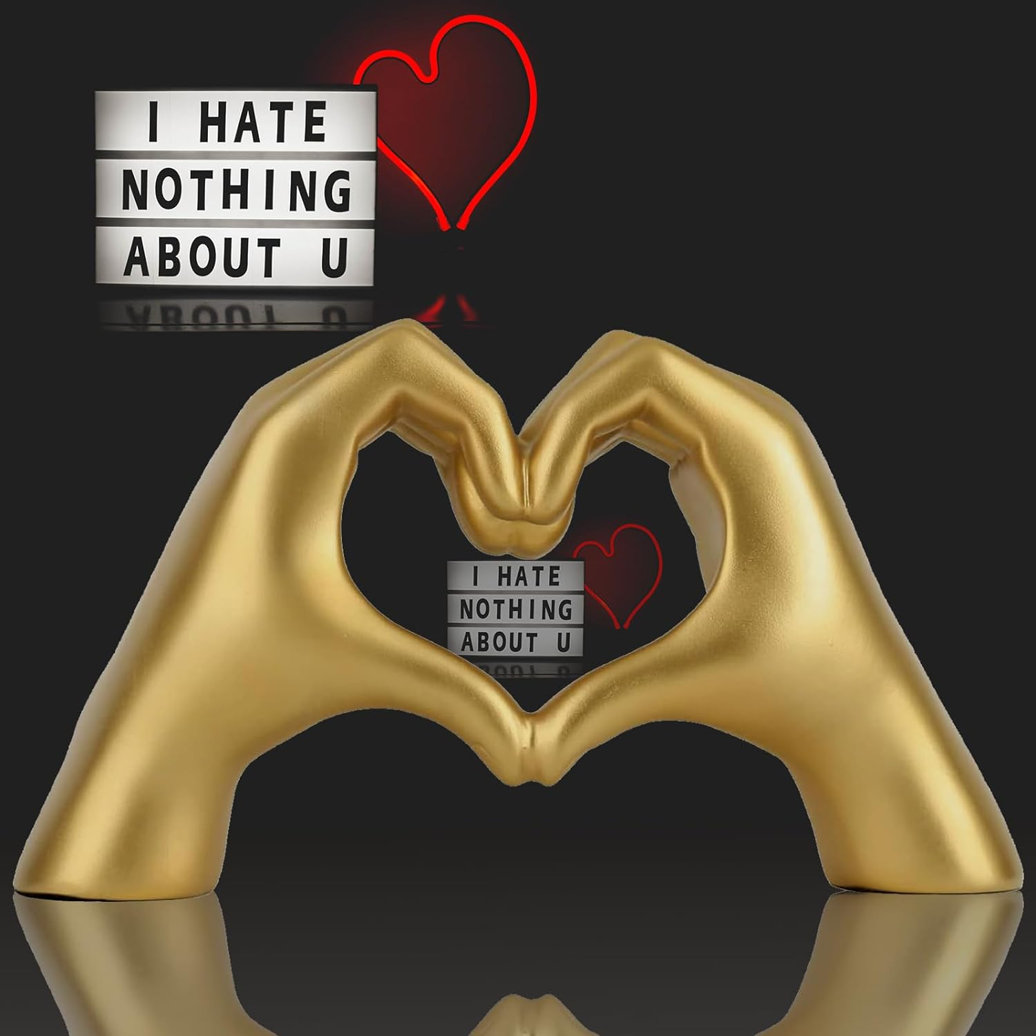 Heart Hands Gold Decor,Love Hand Statue - Heart Shape Finger Statues for Preppy, Modern & Aesthetic & Wedding Room Decor, Living Room, Bedroom, Desk, Shelf, or Table Decoration (Gold) image number 6