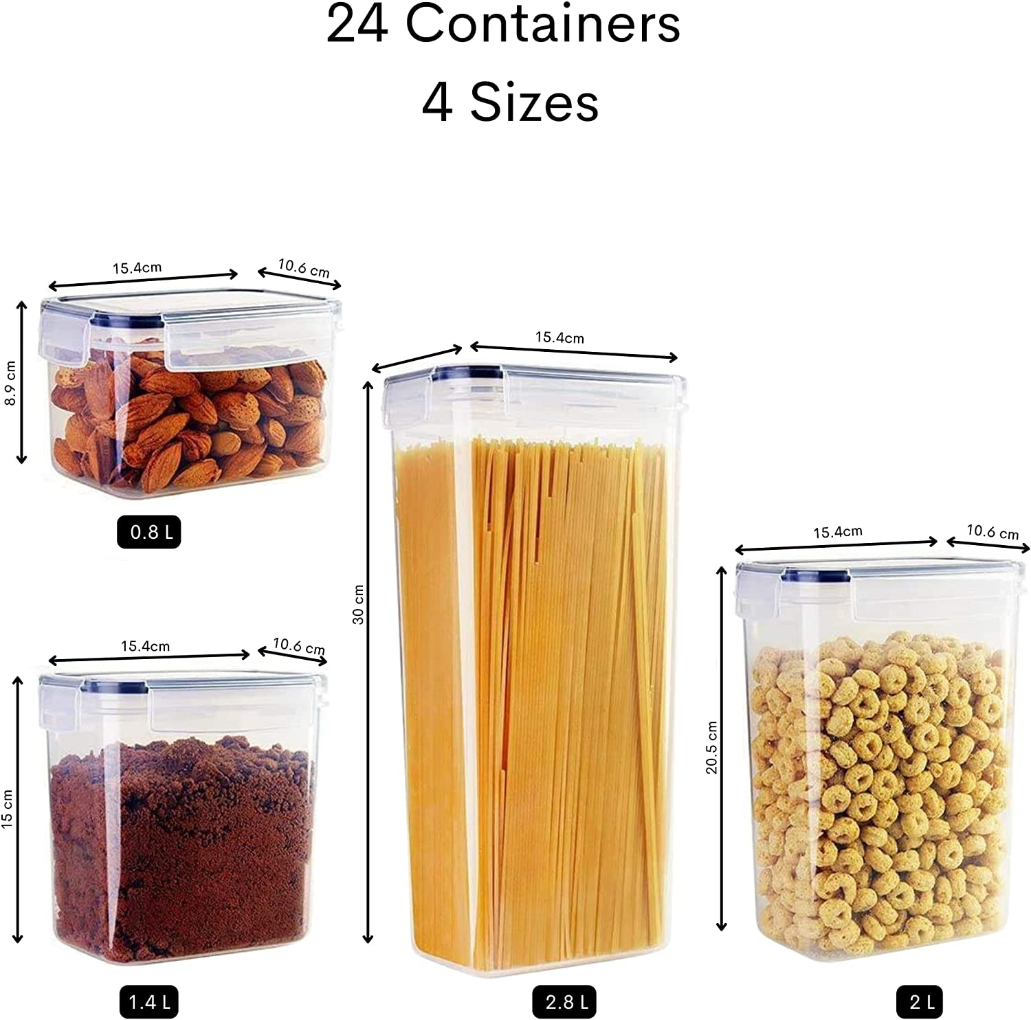 The Good Home &trade; Airtight Food Storage Set of 24 Pieces &ndash; Great for Dry Food, Cereal, Pet Food, Kitchen and Pantry Organiser with Labels, Pen and Spoon Set image number 2