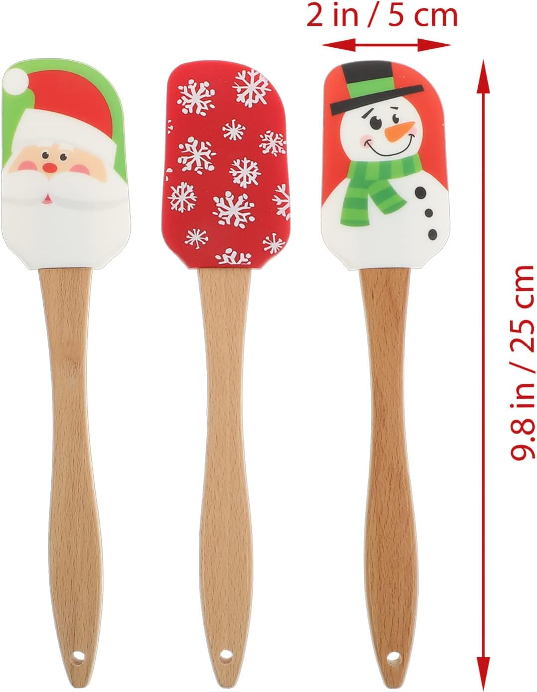 4Pcs Christmas Spatulas for Baking,Christmas Spatula Set Kitchen Christmas Silicone Spatula Set with Wooden Handle for Baking Cooking and Christmas image number 5