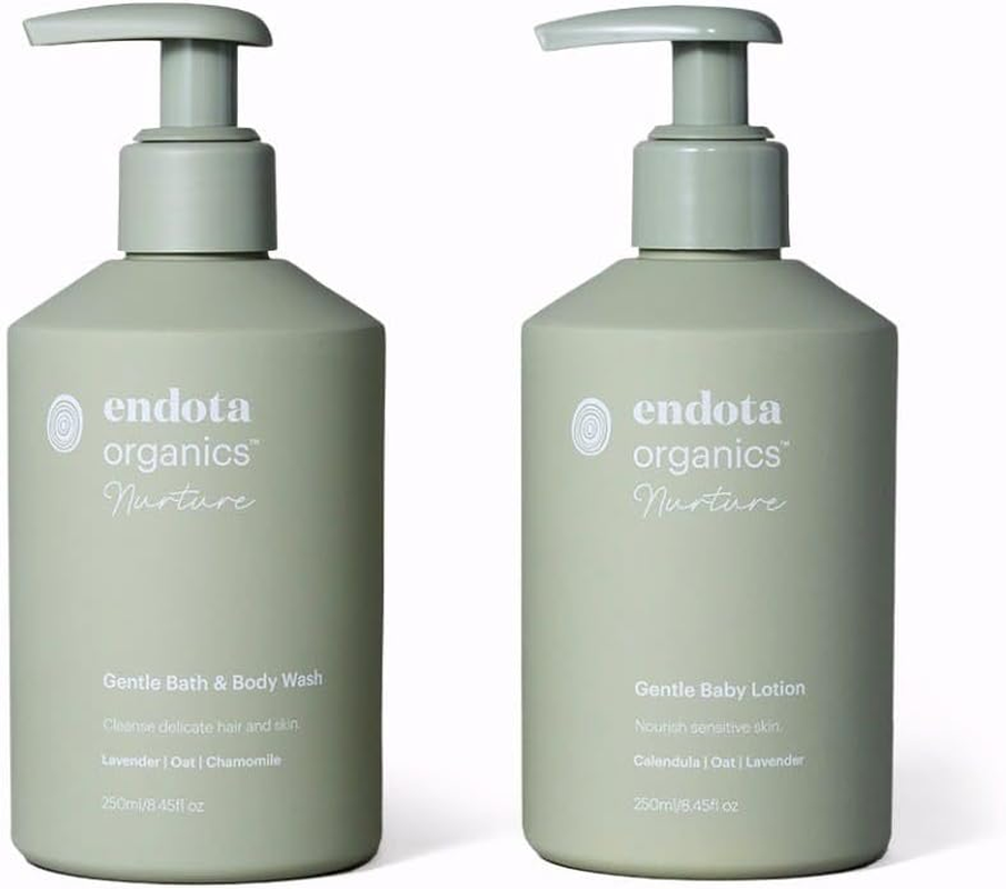 Endota Organics Nurture Bath Moments Duo Pack, a Gentle, Cosmos Certified Organic Baby Body Wash and Lotion Duo.