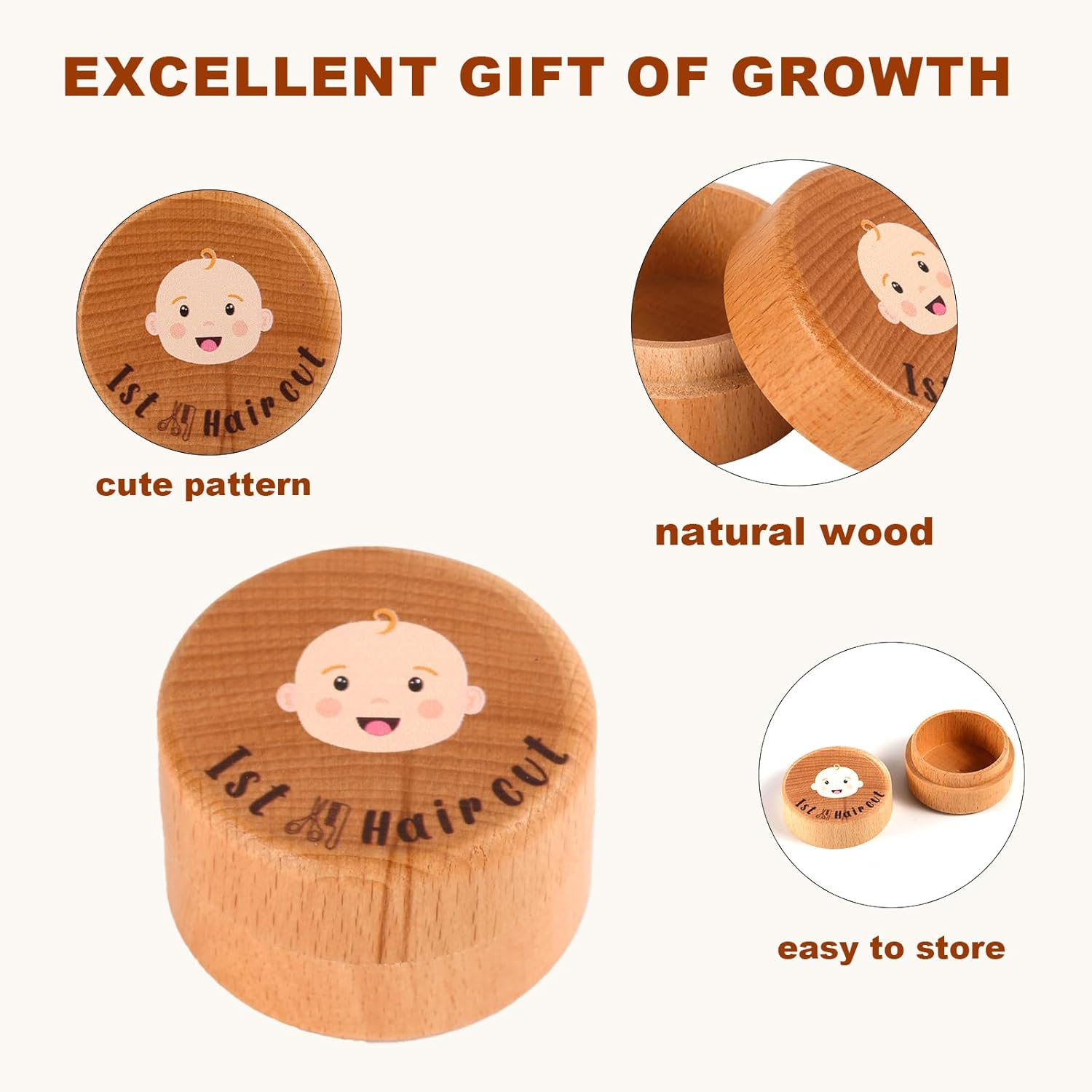Baby'S First Hair Keepsake Box - Wooden Fetal Hair Collection Box for Baby Shower Birthday Gift image number 5