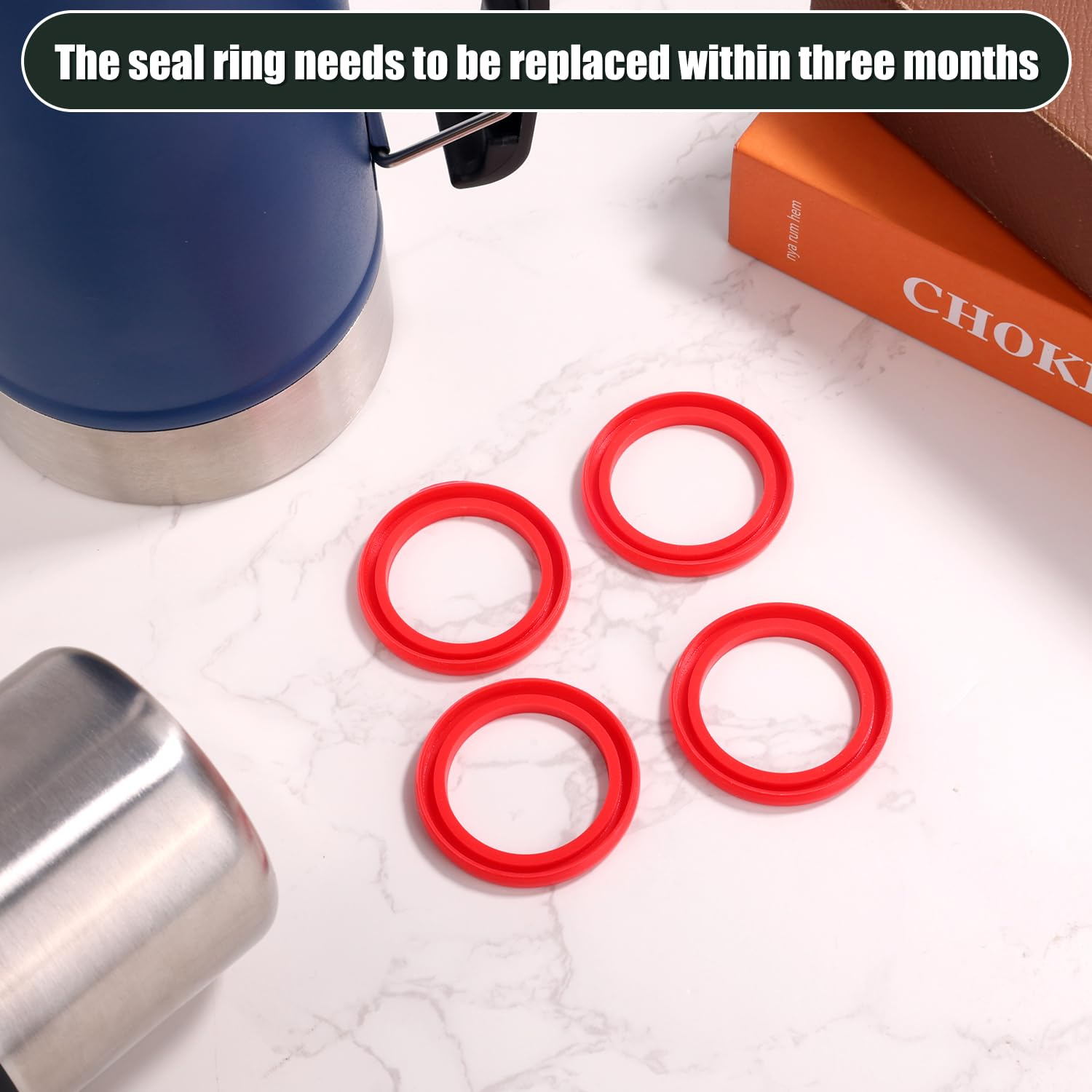 4-Pcs Silicone Replacement Gaskets Classic for Stanley, Sealing O Ring Gasket for Thermos Lid Compatible with Stanley Classic Vacuum Bottle Stopper (Red) image number 4