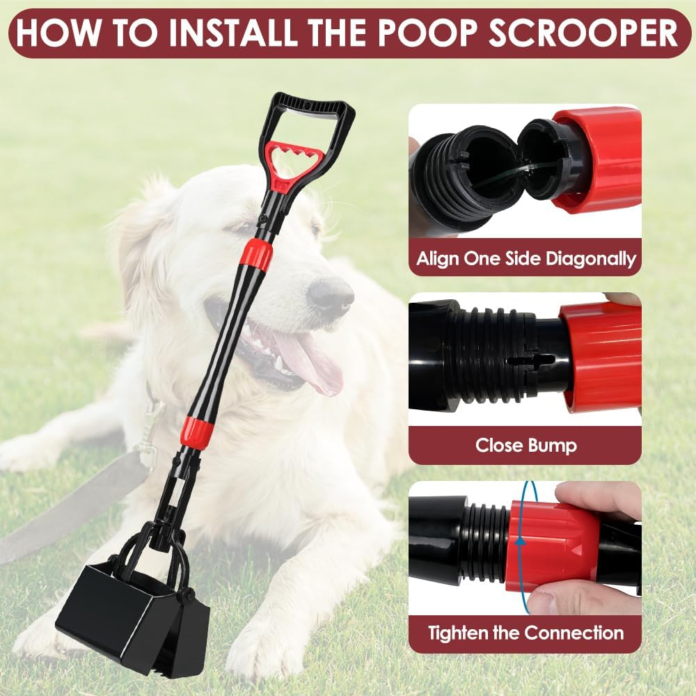 Nasjac Dog Pooper Scooper, 32'' Long Handle Foldable Pet Pooper Scooper Flat Bottom, Portable Poop Waste Pick up Rake with Durable Spring for Small Medium Large Dog Puppy (Length: 32"/81Cm, Red) image number 1