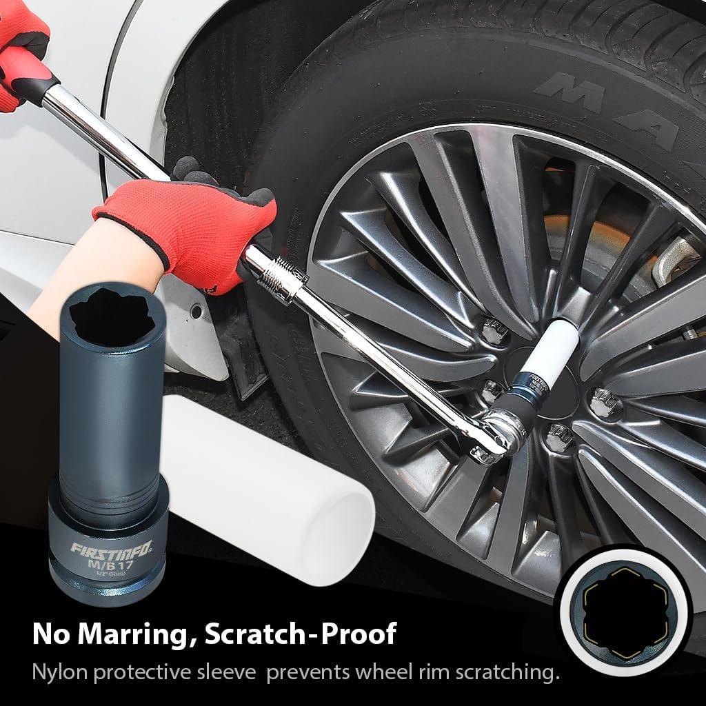 FIRSTINFO B29202 1/2" Drive Protective Lug Nut Impact Socket for Mercedes Benz with 17Mm Convex, Flower Head Lug Nuts image number 4