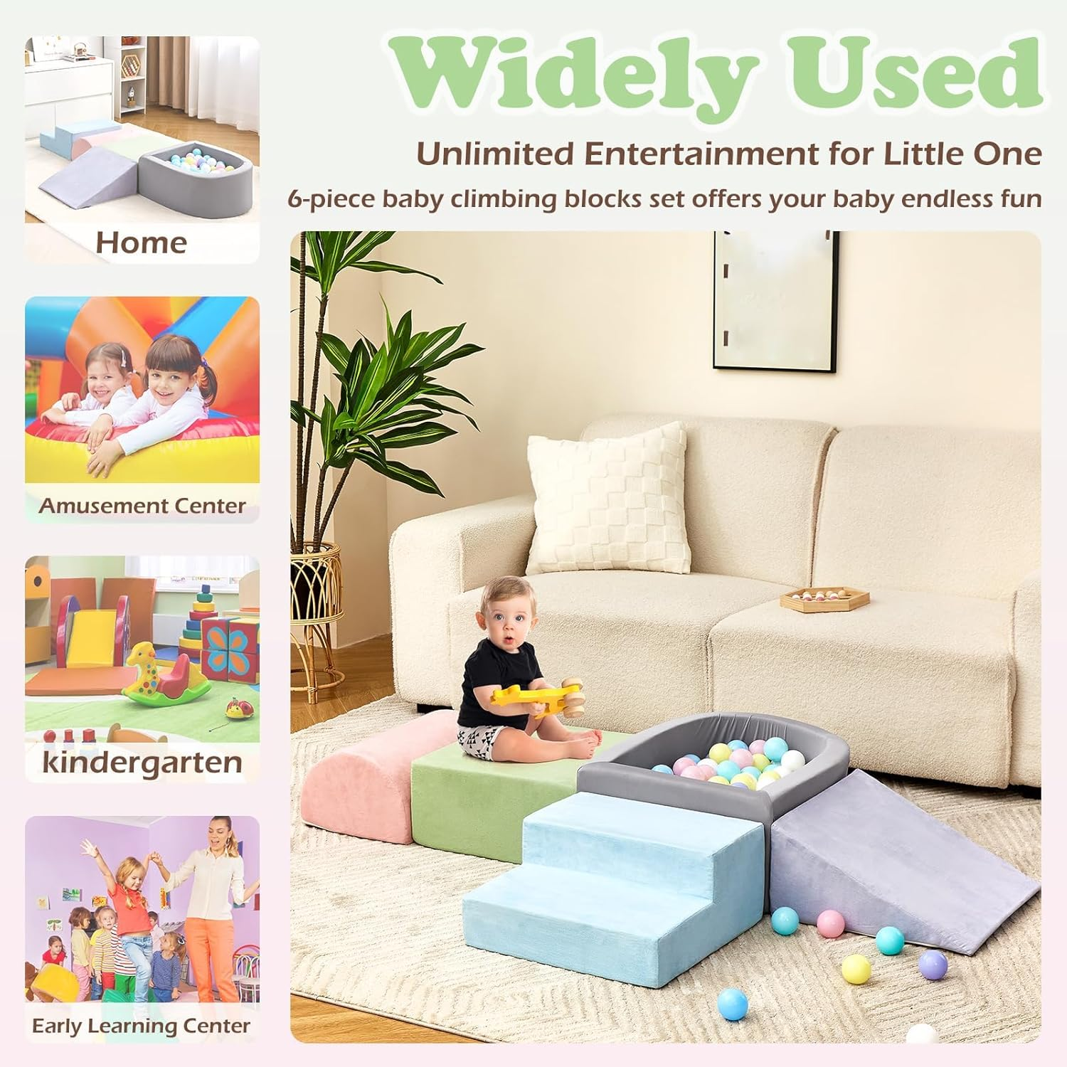 Climbing Toys for Toddlers, Foam Climbing Blocks with Ball Pit for Baby, 5-Piece Soft Toddlers Climbing Toy Indoor,Climbing Crawling Toys Soft Foam Blocks Activity Play Set(Balls Not Included) image number 6