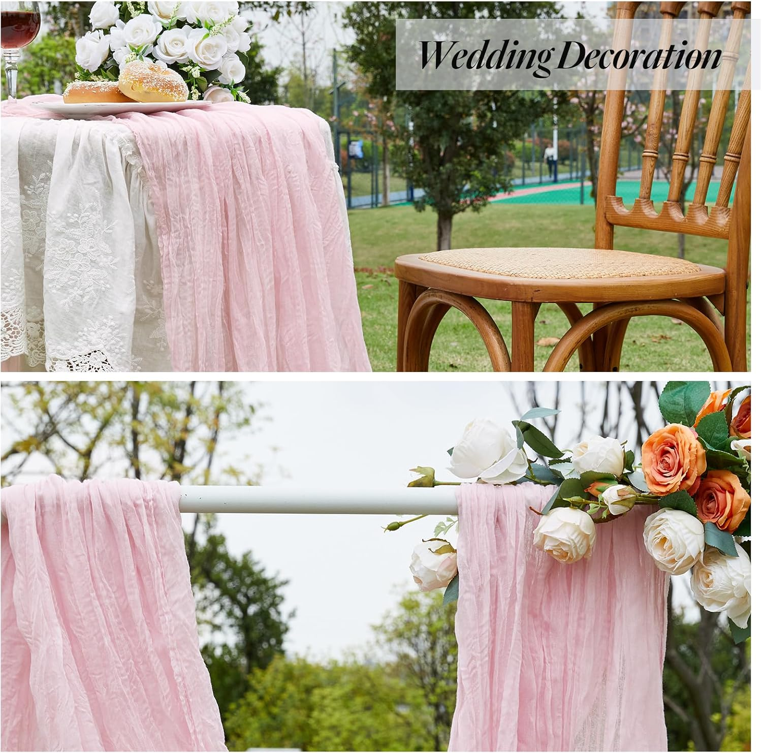 Dusty Pink Table Runner Cheesecloth 2 Pack 10FT Boho Gauze Table Runner 35X120 Inch Rustic Cheese Cloth for Wedding Valentines Party Romantic Table Decoration., Auzszq-90X300-20-2P image number 5