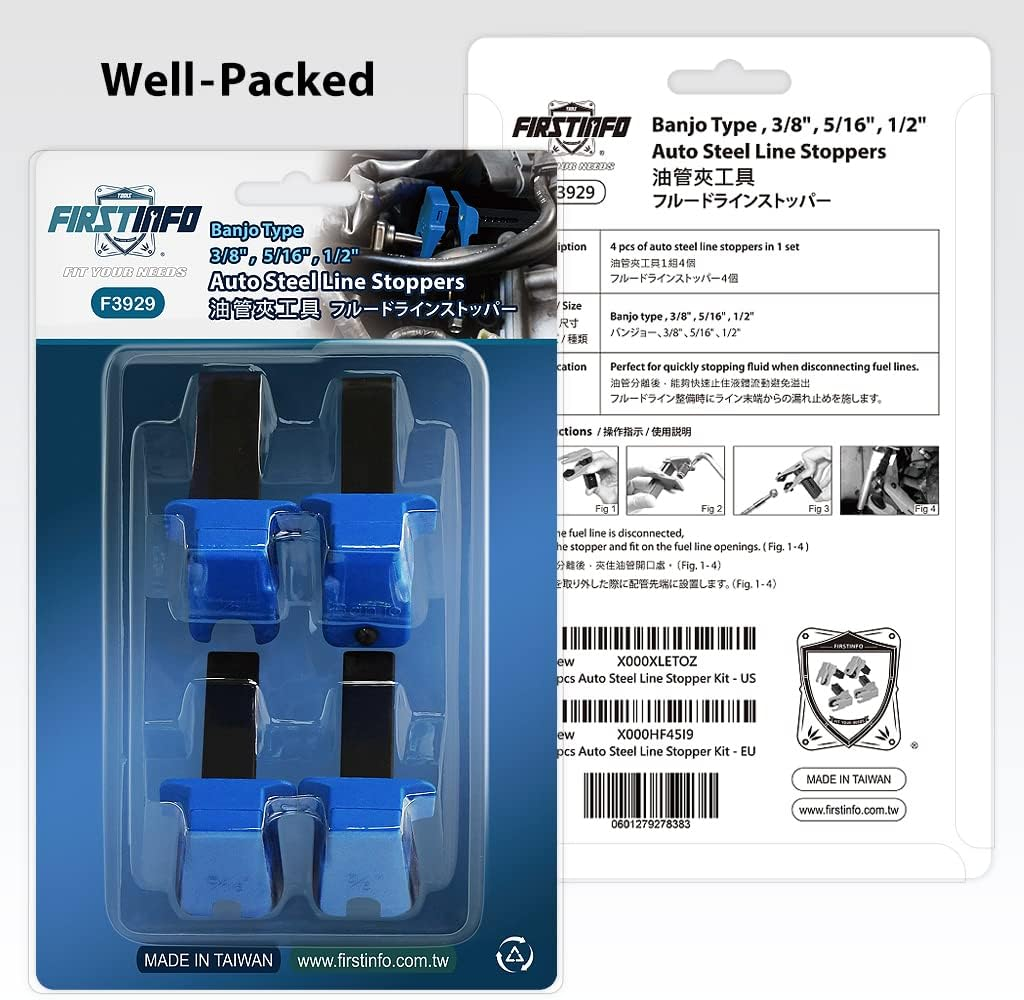 FIRSTINFO Banjo, 3/8&rdquo;, 5/16&rdquo;, 1/2&rdquo; Auto Steel Line Stopper Kit for Splitting a Brake Line and Prevent Brake Fluid Leaks. image number 1