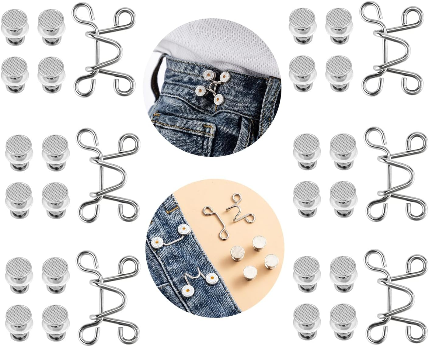 6 Sets Adjustable Waist Buckle Extender Set, Jean Button Pins Extender,Jean No Sewing Required Pants Clips,Clips