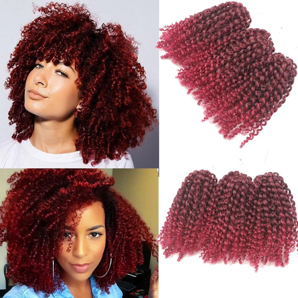 3Pcs/Pack Marley Bob Kinky Curl 8 Inch Afro Kinky Twist Hair Soft Synthetic Crochet Braiding Hair Extention (1B/27)