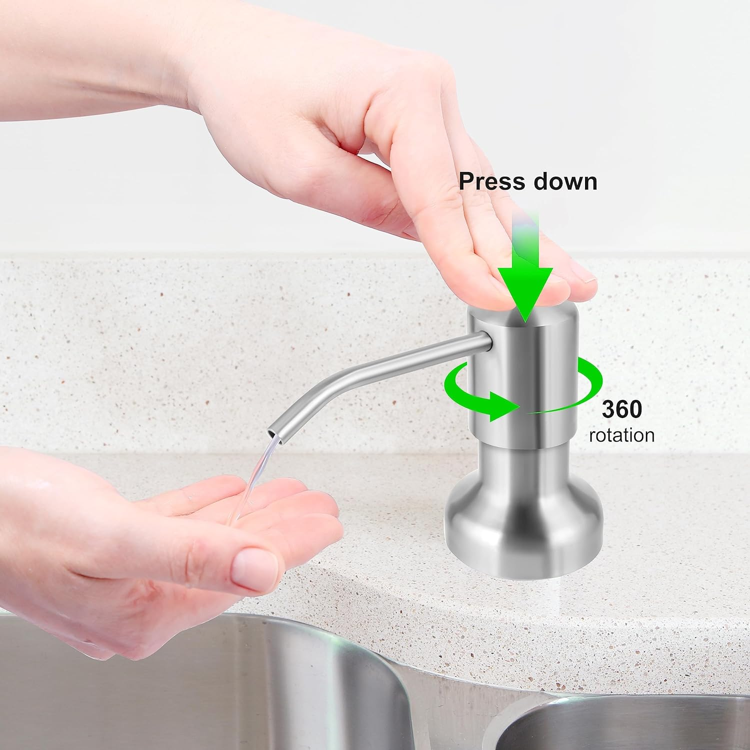 Soap Dispenser for Kitchen Sink, Sink Soap Dispenser with Longer Threaded Shaft Shank, 47" Extension Tube Connects Directly to Dish Soap Container, Wider Pump Head Base image number 3