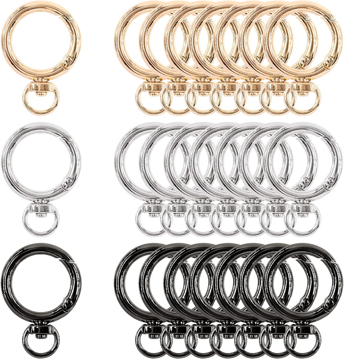 Swpeet 24Pcs 3 Colors 3/4 Inch - 20Mm inside Diameter round Spring Clips O Rings Snap Hooks with Swivel D Rings Buckles Assortment Kit, Hook Bag Clasp Spring Buckle for DIY, Craft Making image number 5
