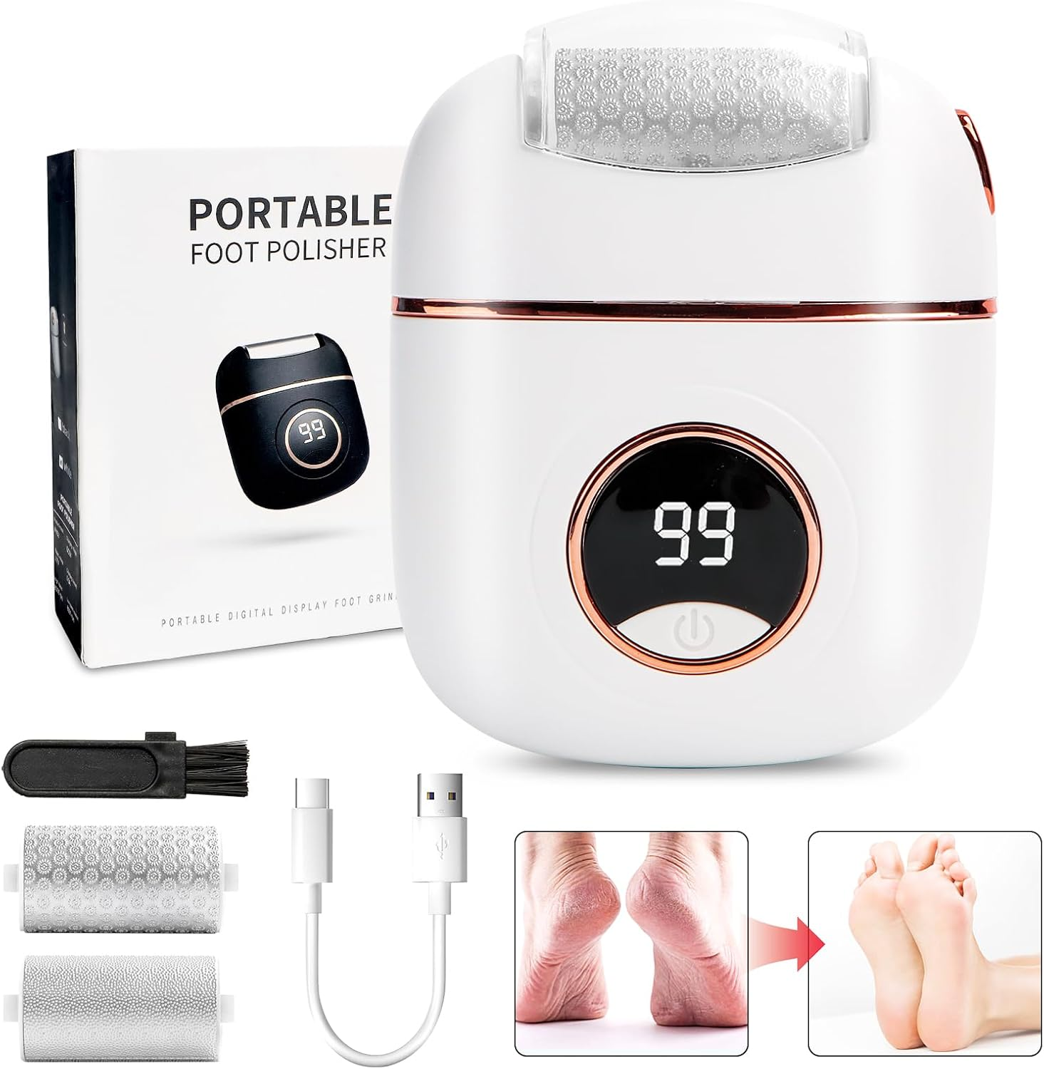 Electric Callus Remover, Electric Foot Sander, Pedicure Set, Foot Care Electric, Strong Foot File Grinder & Heel Grinder with 2 Replacement Rollers for Soles, Toes and Heels image number 4