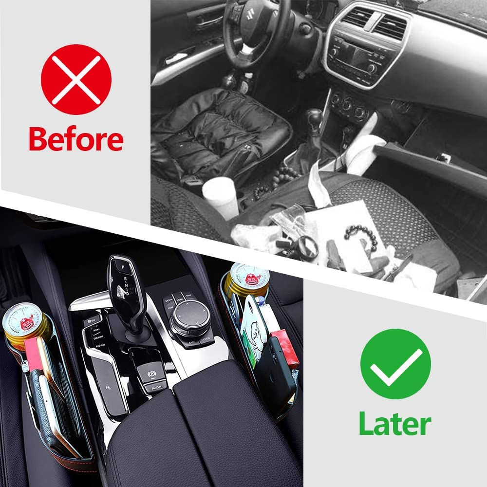 Car Seat Gap Filler Organizer, 2 Pack PU Leather Car Seat Organizer, Automotive Double Cup Holder Expander, Auto Console Side Storage Box for Drink,Phones,Keys,Sunglasses, Passenger Side &Driver Side image number 6