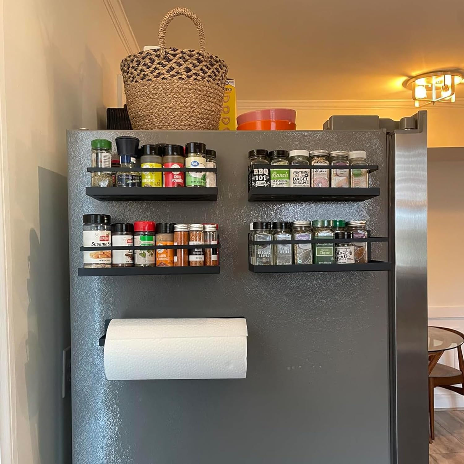 Magnetic Spice Storage Rack for Refrigerator, Kitchen Fridge Magnet Organizer Shelf, Black 3-Piece Set image number 4