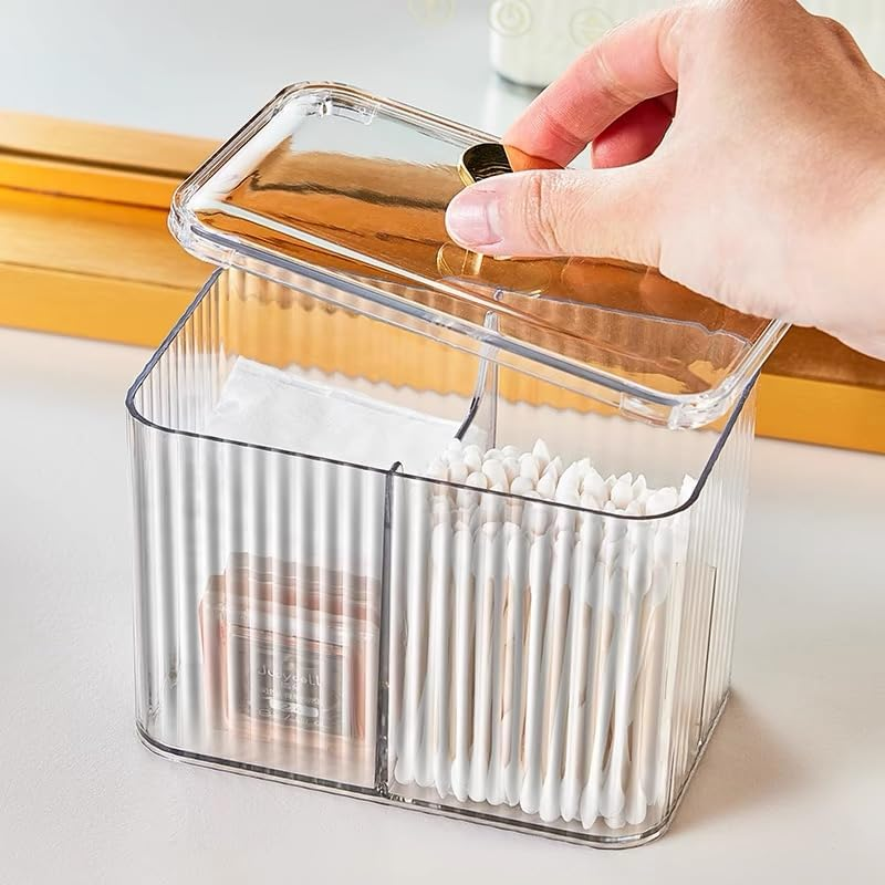 Qtips Holder Dispenser 3 Compartments Cotton Ball Holder Cotton Swabs Organizer Acrylic Bathroom Container with Lid for Swab Pads Cosmetics(Clear) image number 5