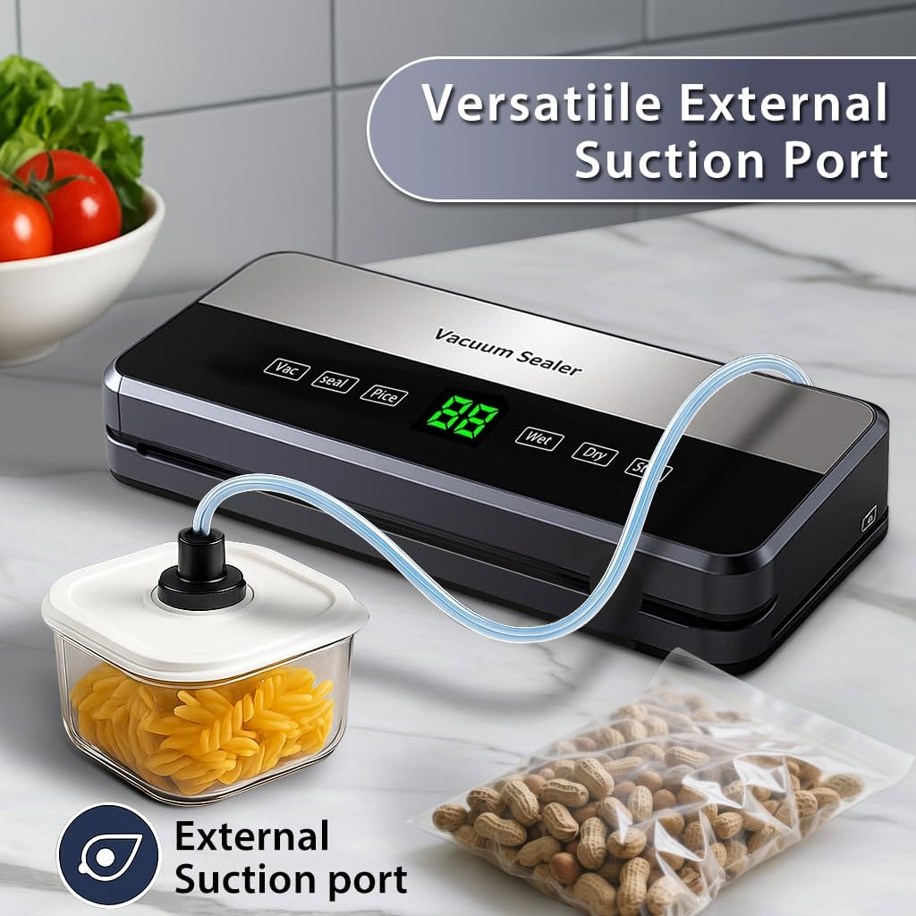 Food Vacuum Sealer for Meal Prep,Food Packer Equipped with Vacuum Bags,Built-In Cutter,Automatic Vacuum Sealer Machine Kit Dry Moist Seal Pulse Canister Mode Good for Leftovers,Sous Vide,Freezing