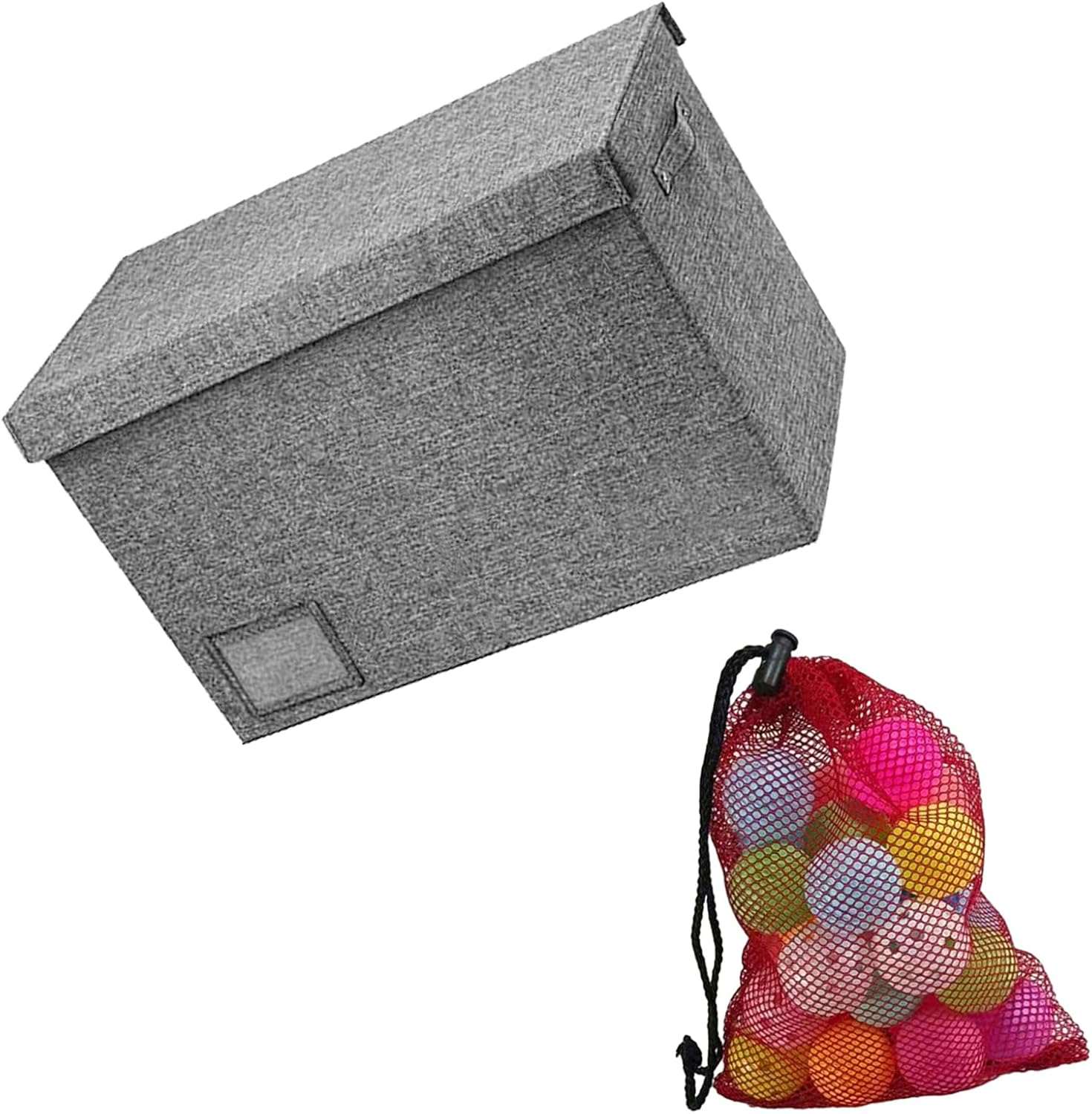 Foldable Storage Bag - Linen Grey Organizer Trash Bag, Washable, 25"X16"X13" - Includes Mesh Drawstring Bag image number 6
