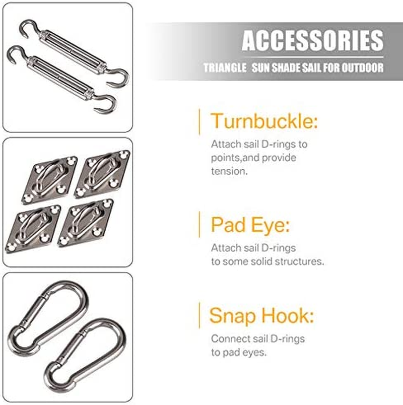 Sun Shade Sail Hardware Kit Triangle, 5 Inch 304 Marine Grade Stainless Steel for Rectangle and Square Sun Shade Sail Installation Accessory Heavy Duty Anti-Rust 24 Pcs