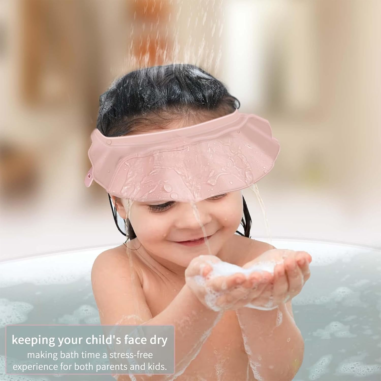 Silicone Baby Shower Cap - Adjustable Bath Visor for Hair Washing Protection,Safe Shield for Eyes/Ears,Toddler to Kids (6M-12Y, Pink)