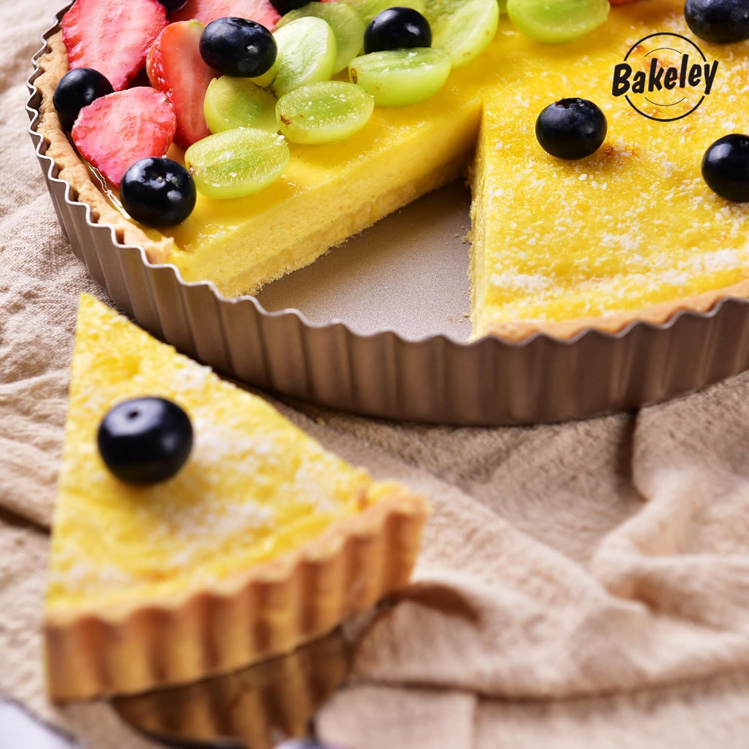 Round Tart Pan with Loose Removable Bottom 25.5Cm, Non-Stick 11-Inch Carbon Steel Quiche Pan for Oven Baking (Champagne Gold) image number 2