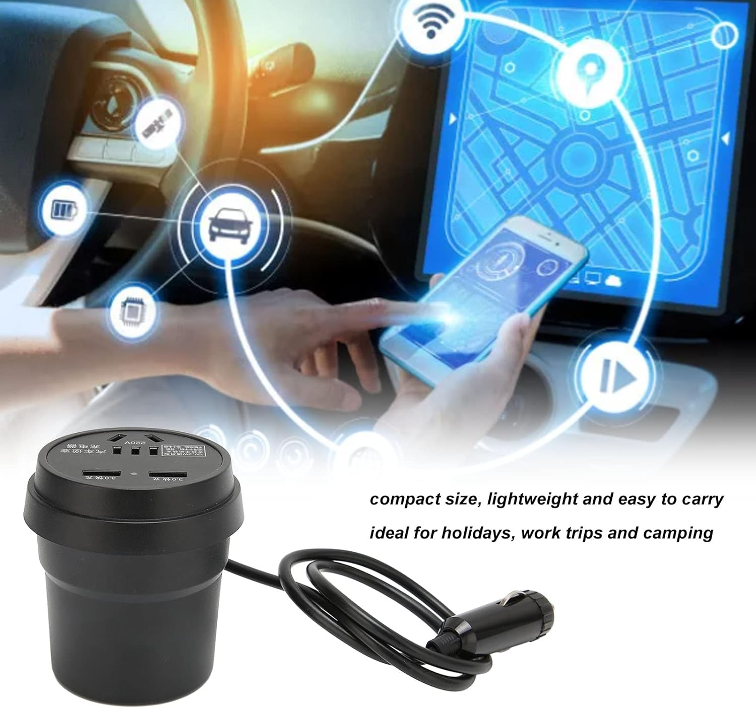 150W Car Power Inverter, DC 12-24V to AC - Converter 2 USB Port Power Supply Safe Charging for Laptop, Smartphone image number 5