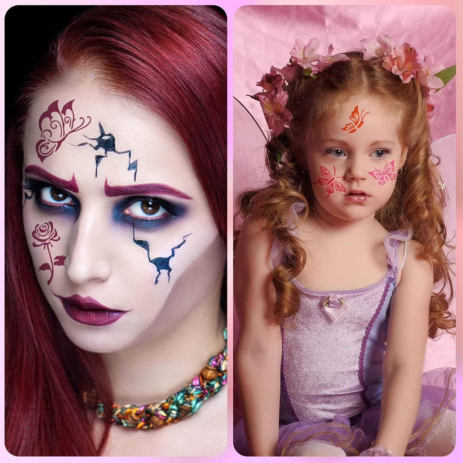 Chinco 24 Pieces Face Paint Stencils Face Body Tattoo Templates Painting Stencils for Kids Holiday Halloween Makeup Body Art Tattoos(Graceful Style) image number 2