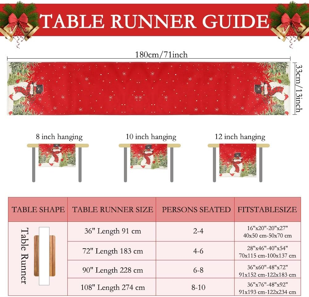 Christmas Table Runner Christmas Decorations Christmas Table Runners for Table Snowman Trees Snowflakes 13X72 Inch Winter Table Runner Christmas Table Decorations for Christmas Holiday Home Decor image number 6