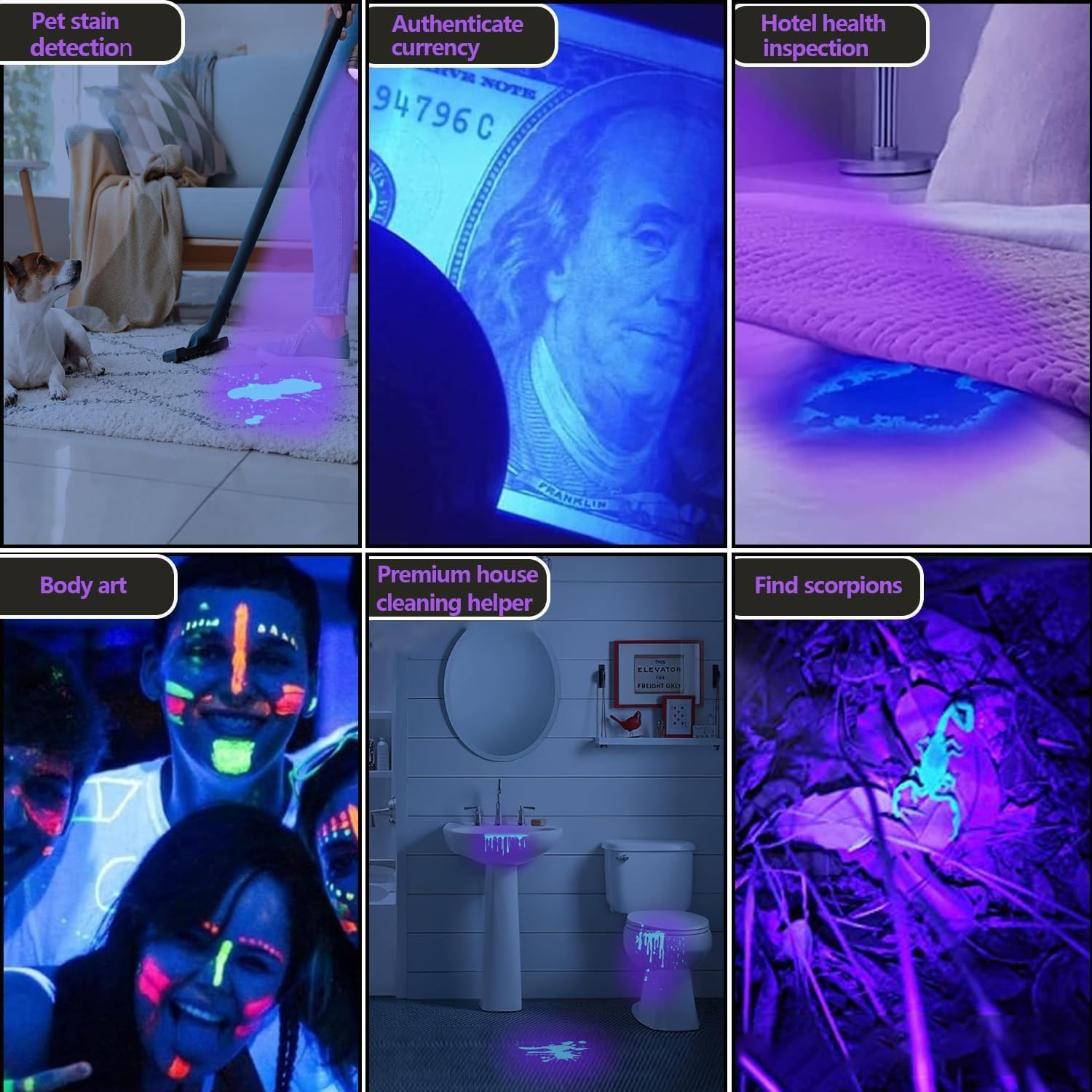 UV Flashlight, Portable Blacklight Flashlight, LED Torch with White and UV Light Combo, Black Light Pet Urine Detector for Dog/Cat Urine, Dry Stains, Scorpions Finder, Bed Bug, Outdoor image number 1