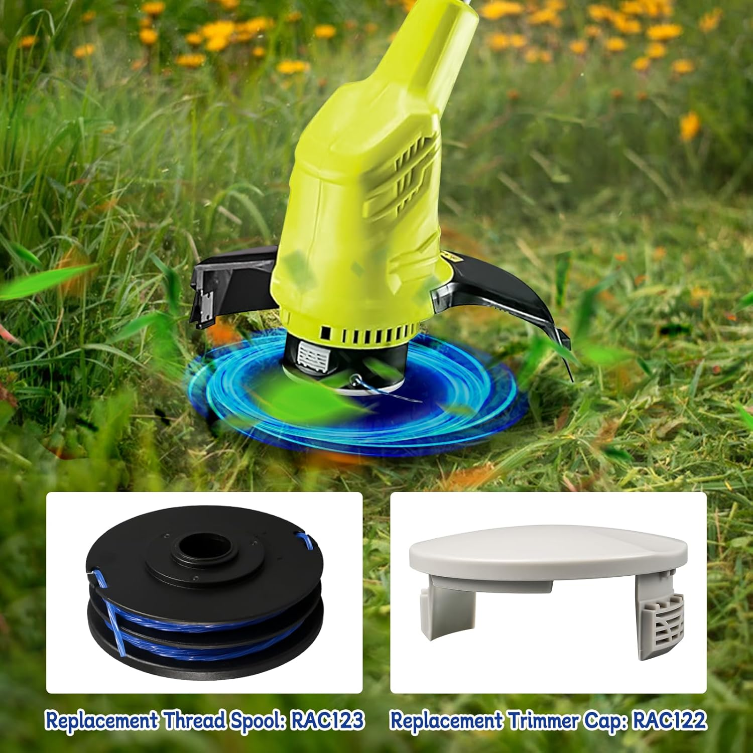 5PCS RAC123 5132002671 1.6Mm X 8.3M Trimmer Spool for Ryobi RLT4027, RLT4125, RLT5027, RLT6030, RLT5127, RLT6130-5132000 2 2670 with RAC122 Cap