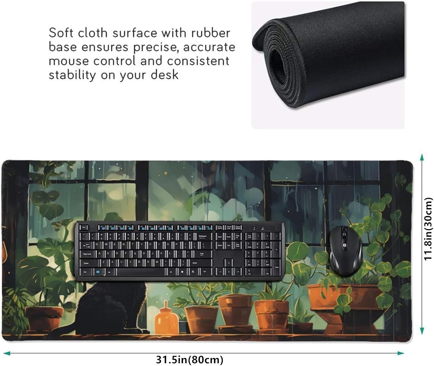 31.5X11.8 Inch, Large Mouse Pad for Desk, Extended Keyboard Mouse Mat for Computer Office, Big Laptop Mouse Pad, Gaming Pc-Cute Black Cat image number 4