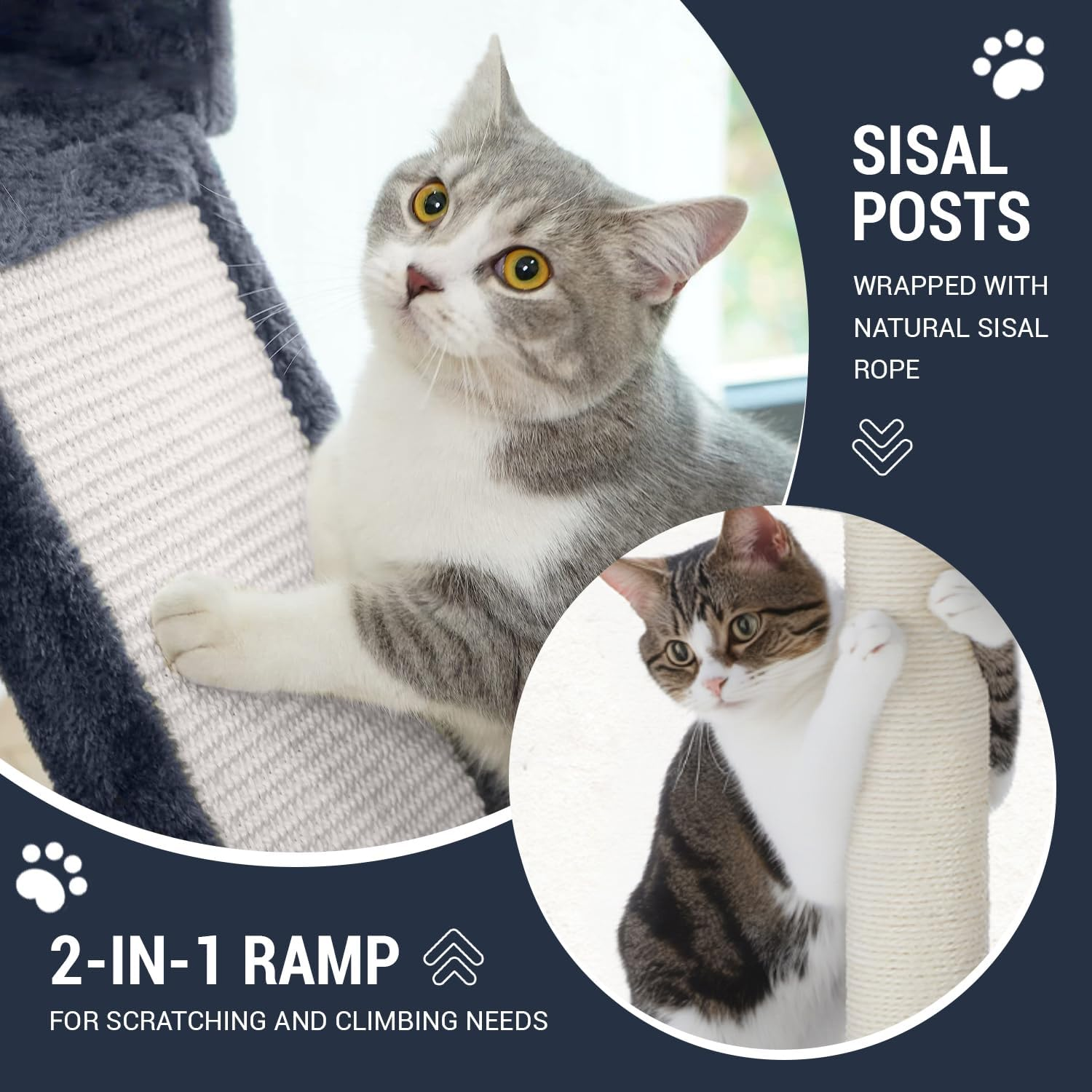 Allewie 68 Inches Cat Tree/House and Towers for Big Feline/Scratching Post/Multi-Level Large Kitty Climbing Tree with Condo/Smokey Grey image number 5