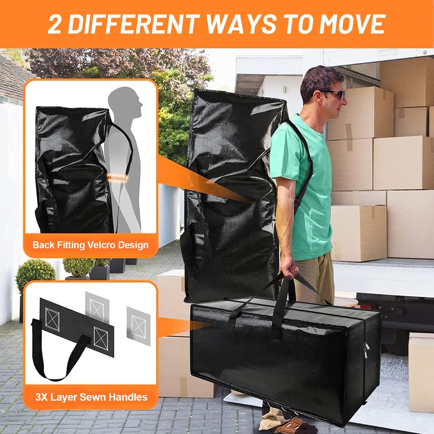 8 Pack Moving Bags, Heavy Duty Extra Large Storage Bags, Moving Supplies Boxes, College Dorm Room Essentials, Clothes Storage Bins Packing Bags with Backpack Handles Zipper Compatible with IKEA Cart