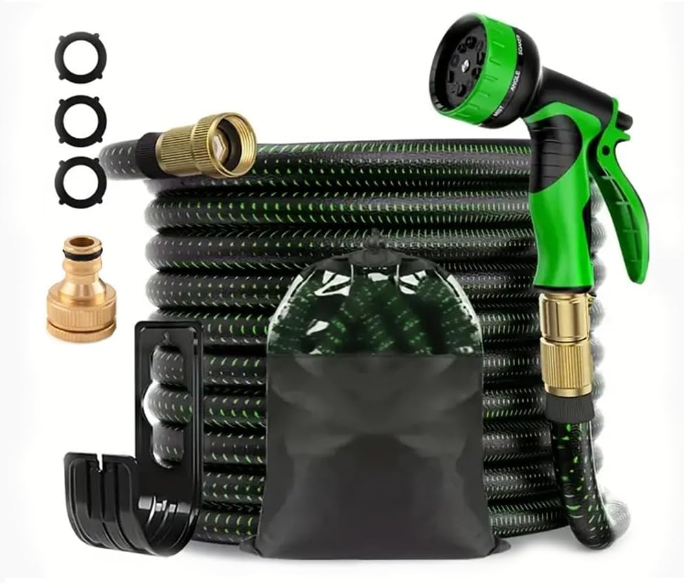 Garden Hose Car Washing Water Hose Flexible Water Hose 1/2&ldquo; Connector with 10 Patterns Spray Nozzle 50Ft image number 1