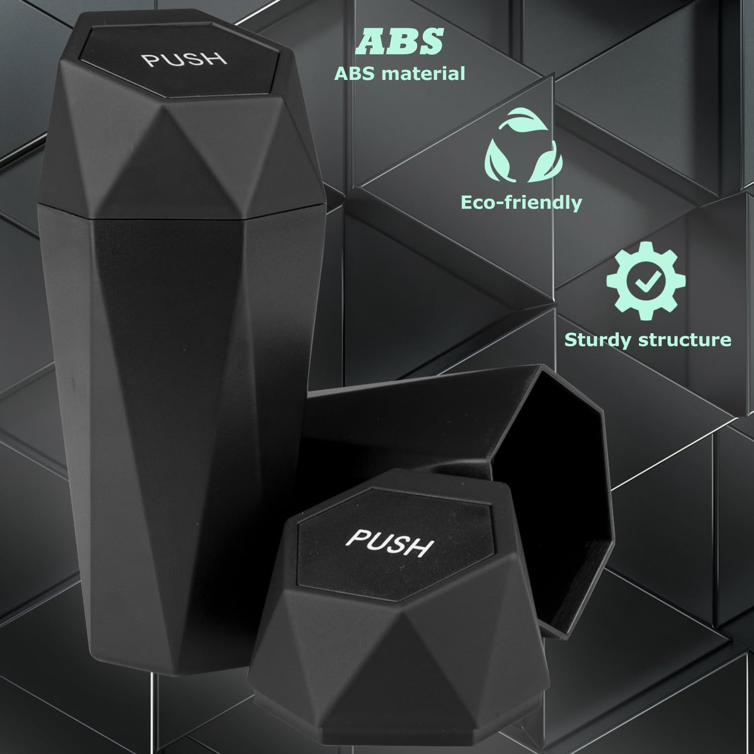 Car Trash Can with Lid, Leakproof Automotive Portable Trash Bin, Diamond Design Easy to Clean Plastic Desktops Dustbin Organizer for Car Home Office with 90Pcs Trash Bags image number 6