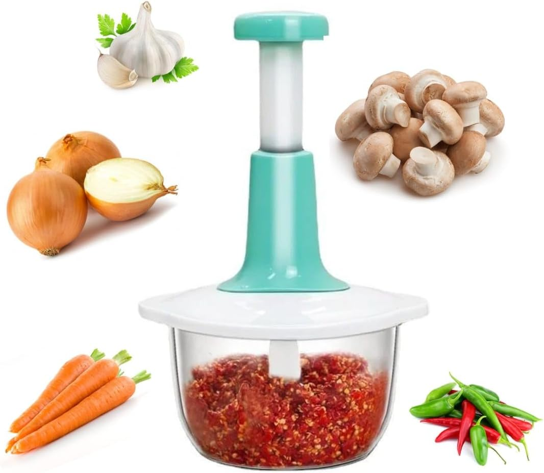 Manual Food Chopper &ndash; 1.5L Hand-Powered Vegetable Cutter with Stainless Steel Blades &ndash; Compact Food Processor for Vegetables, Fruits, and Nuts