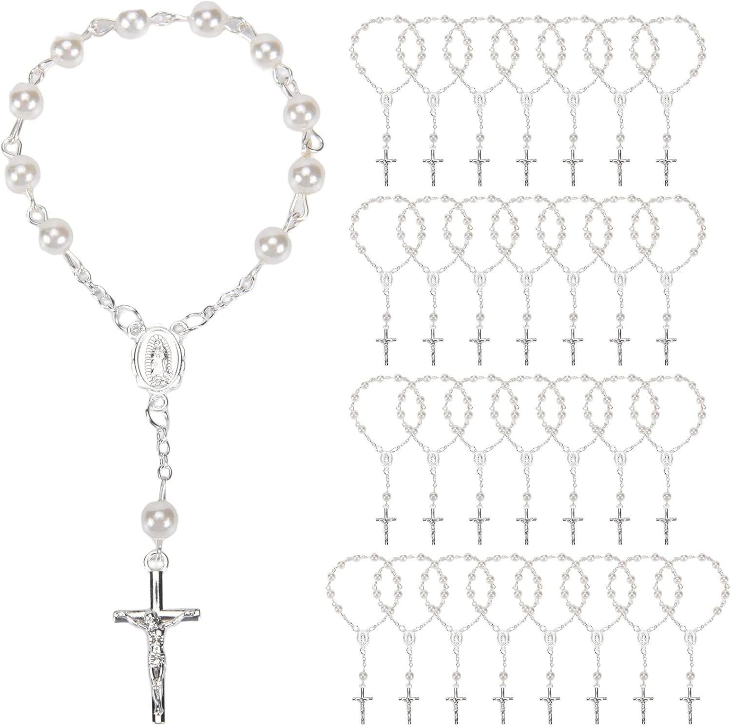 30Pcs Baptism Rosary Beads Finger Baptism Rosaries Faux for Baptism Favors Favors Communion Favors image number 1