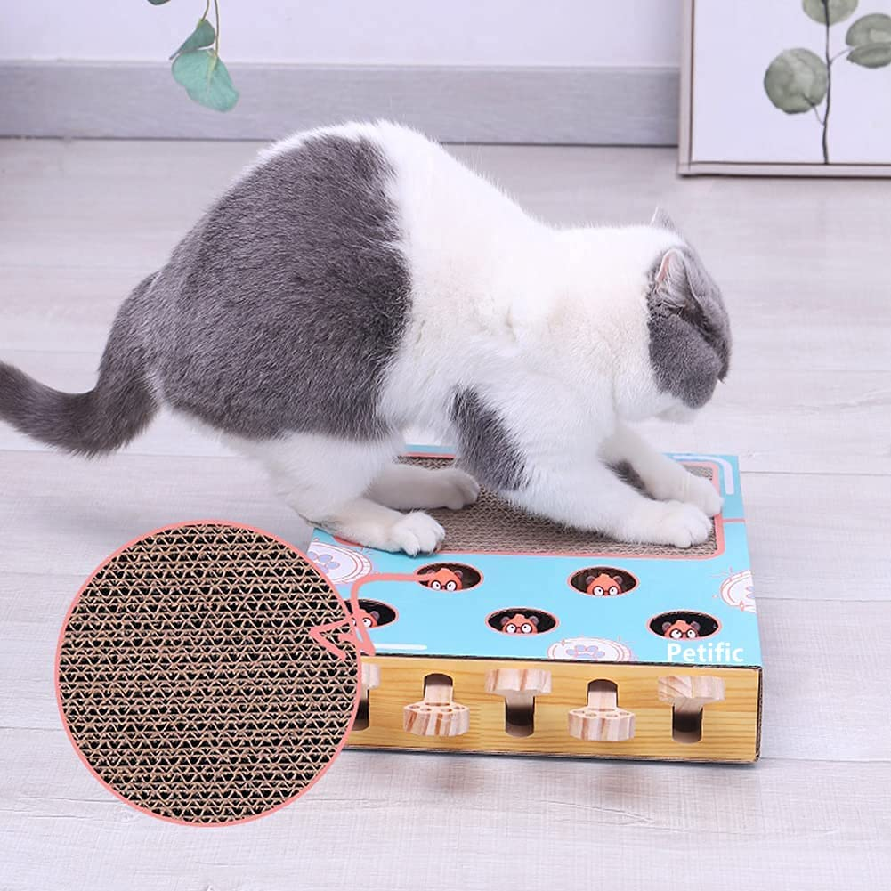 3-In-1 Corrugated Cardboard Cat Scratcher, Cat Scratch Pad with Whack a Mole Game and Funny Cat Stick, Multi-Purpose Scratching Pad, Thickened Durable Cat Scratcher Toy for Indoor Cats image number 1