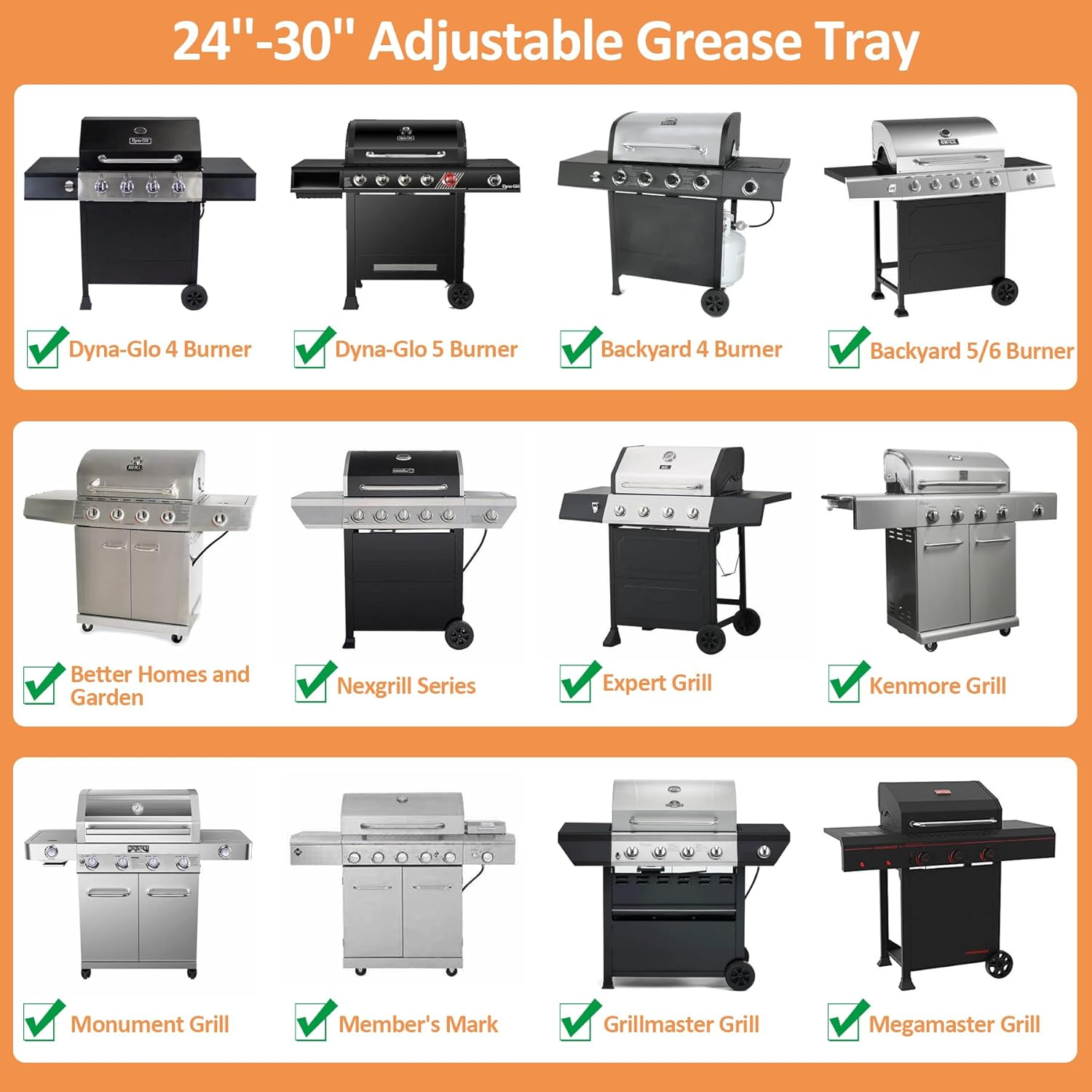 Adjustable Grease Tray with Catch Pan, Universal Drip Pan for Dyna-Glo Grills, Replacement Parts for 3/4/5 Burner Gas Grill Models, Fits Nexgrill Grills, for Expert Grill and More (Length 61 CM-76 CM) image number 1