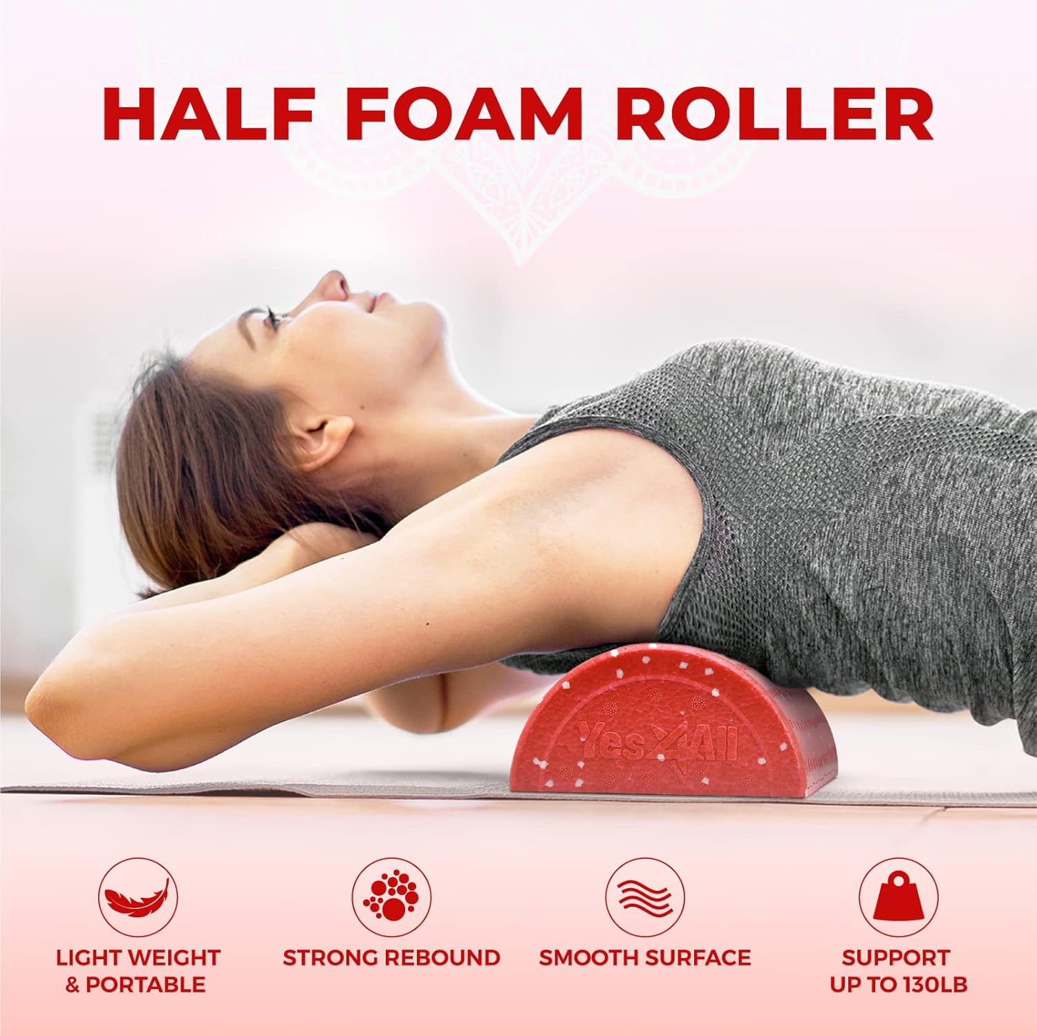 Yes4All Half Foam Roller EPP Roller 30Cm/45Cm/60Cm/90Cm - (12/18/24/36Inch) for Tissue and Muscle Massage, Back, Legs Foam Rollers for Balance, Exercise and Pilates Multicolor image number 6