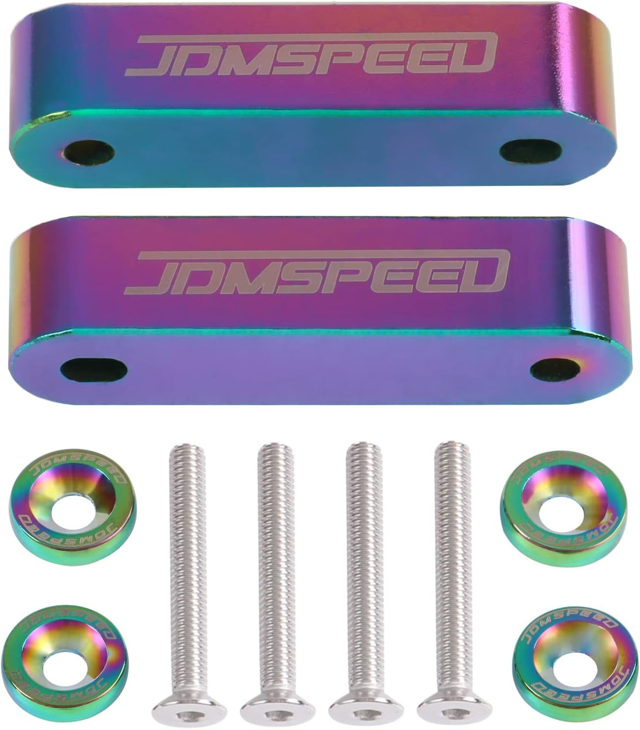 JDMSPEED Neo Chrome CNC Billet 3/4" Replacement for Hood Vent Spacer Riser Kit + Bolts + Washers