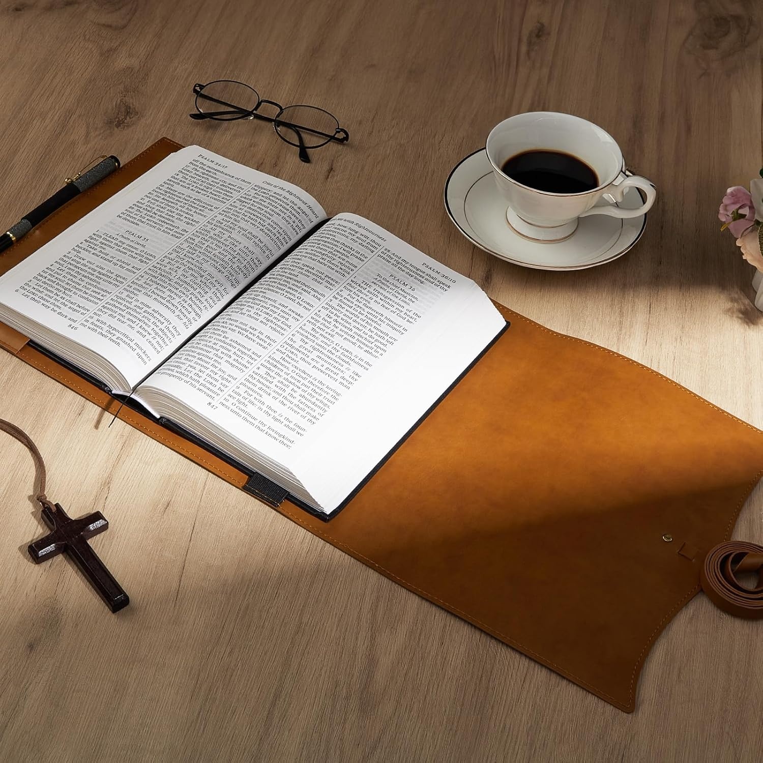 Pink Dino PU Leather Bible Cover for Men and Women, Paperback Protector for Book Lovers, Accessories, Brown image number 4